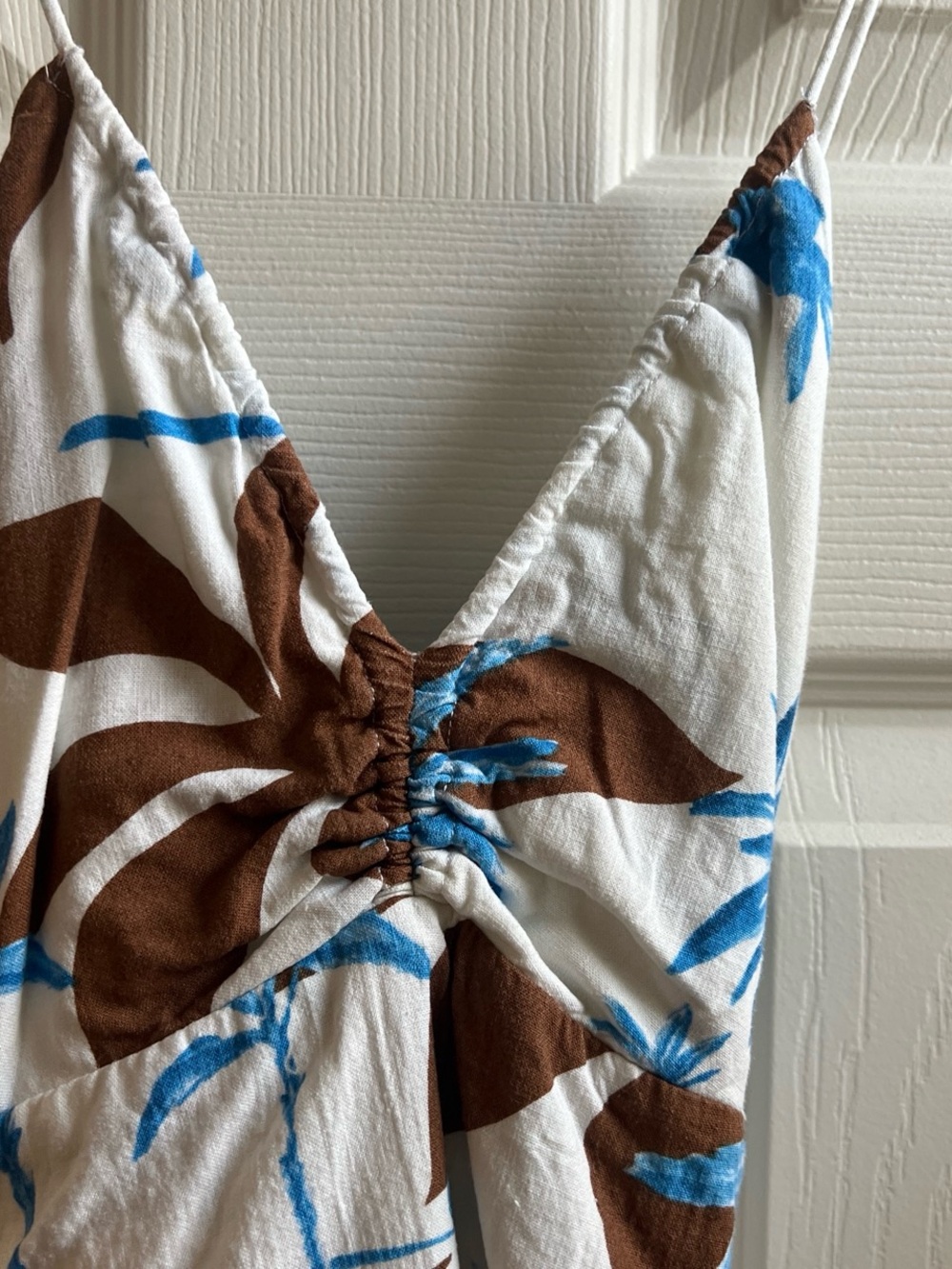 Zara White Mini Dress with Brown & Blue Floral Motif